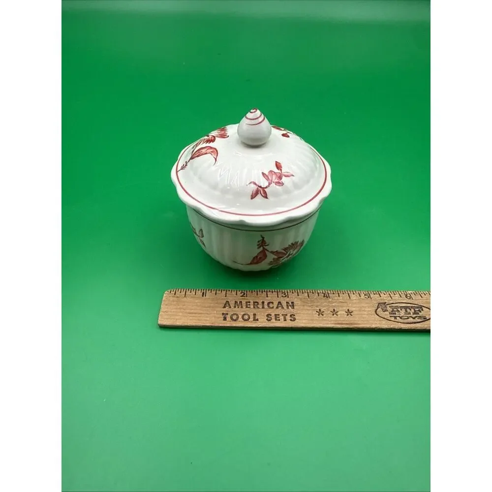 Vtg. Colonial Williamsburg Andrea by Sadek Sugar Bowl Lid Red White Floral